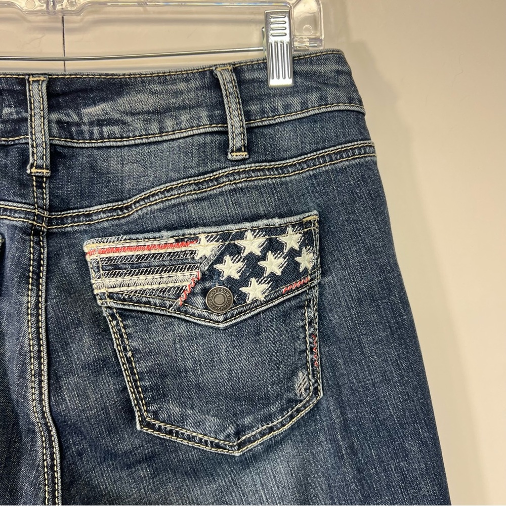 Suki Mid Rise Americana Capri Silver Jeans 32 Suki American Flag Embroidered - Picture 9 of 16